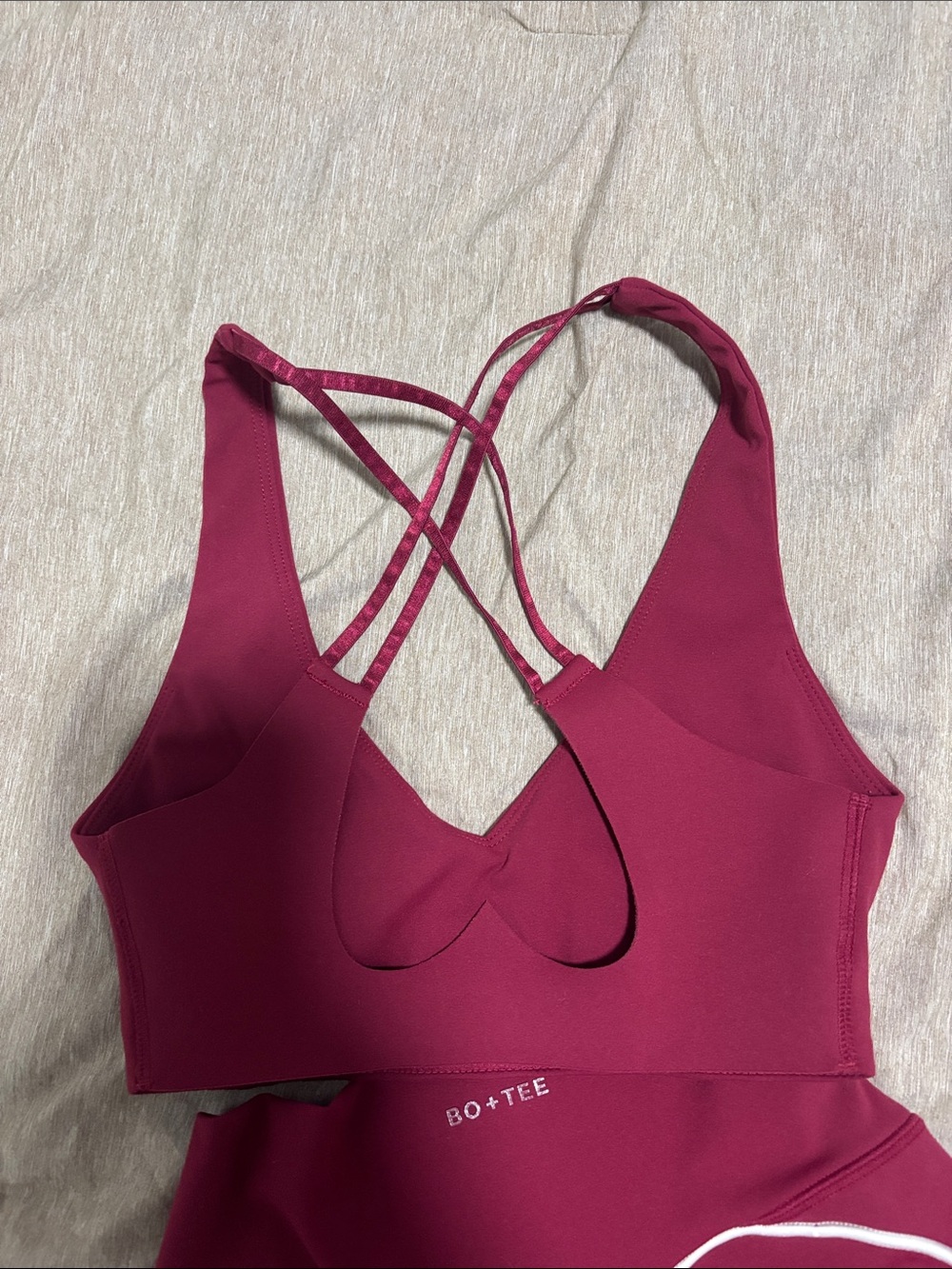 Bo+Tee Women's Magenta Strappy Sports Bra and High-Waist Shorts Set - Picture 3 of 3